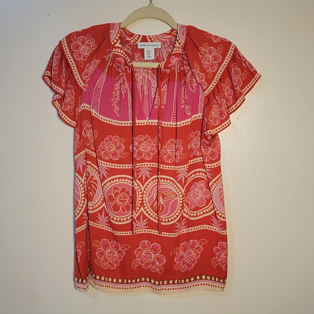 Cupcakes and Cashmere (Women's XS) Floral Toucans Red and Pink Women's Top